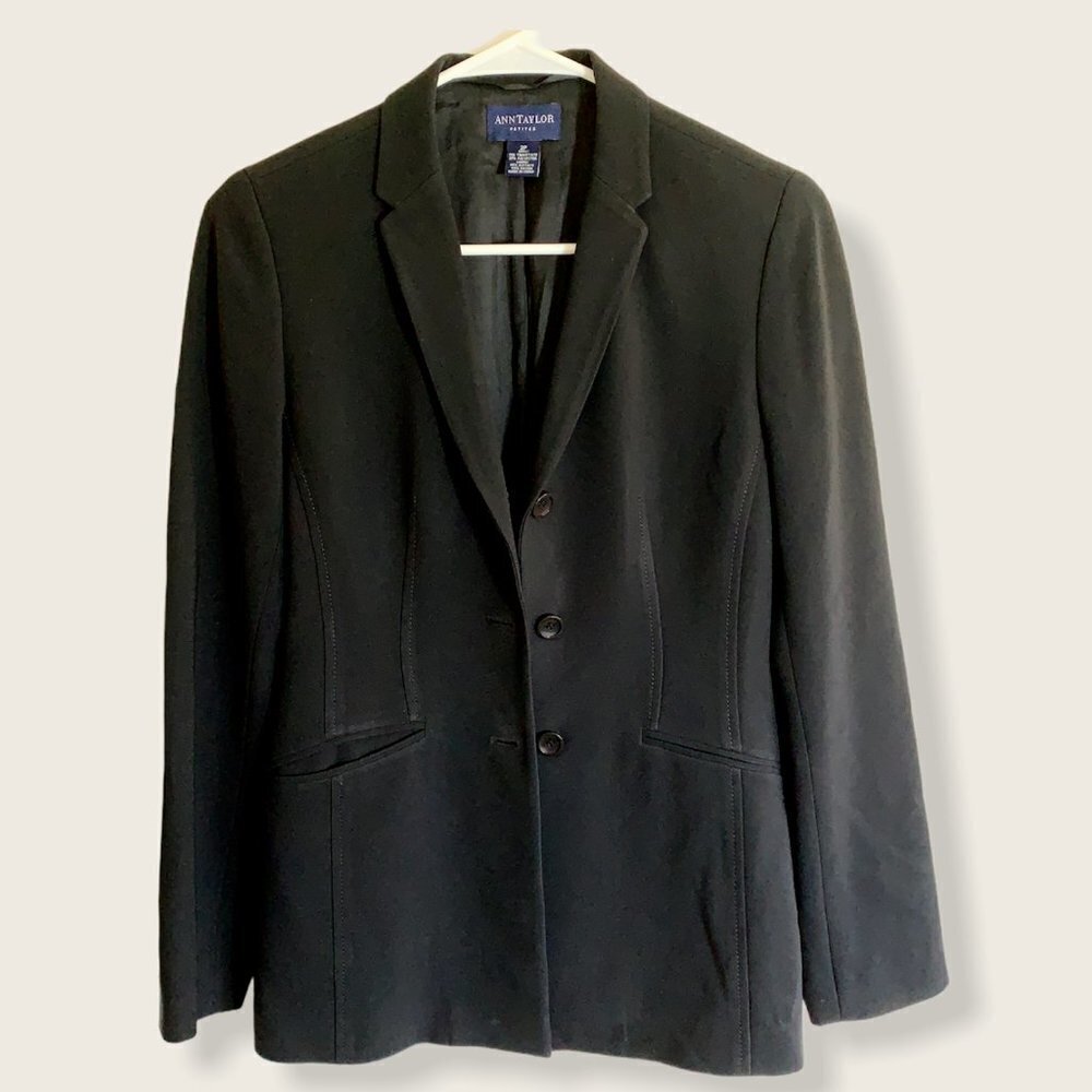Ann Taylor Black Jacket Blazer fully lined, faux belt, flattering cut​​​​​​​​​​​